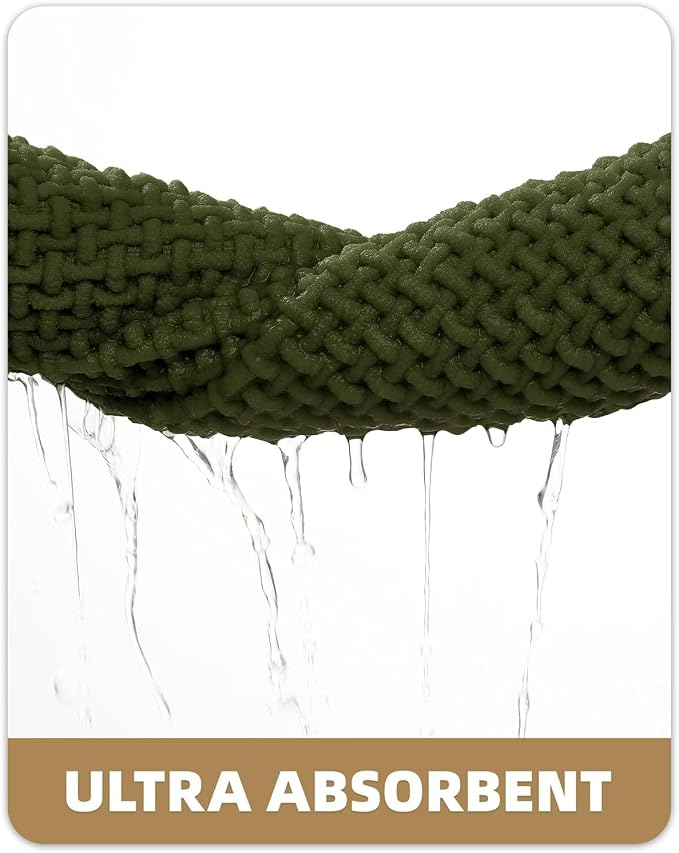 Color&Geometry Rubber Backed Waffle Bath Mat 60x24, Non Slip Water Washable Bathroom Rugs, Soft Absorbent Chenille Boho Carpet for Bathroom Floor, Tub and Shower, Green