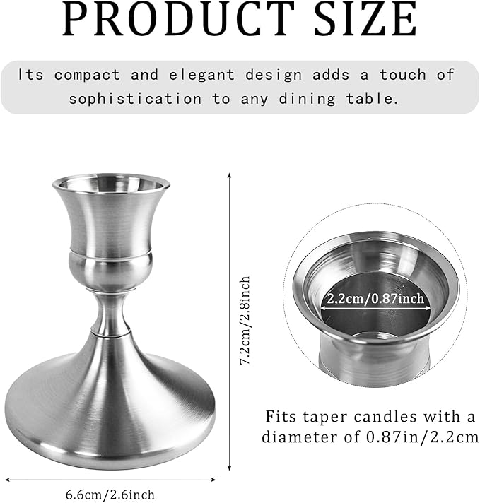 2PCS Silver Candlestick Holders Set, Small Decorative Candle Holders for Taper Candles, Vintage Metal Candlestick Holders for Dinning Table Mantel Home Wedding Party Decor
