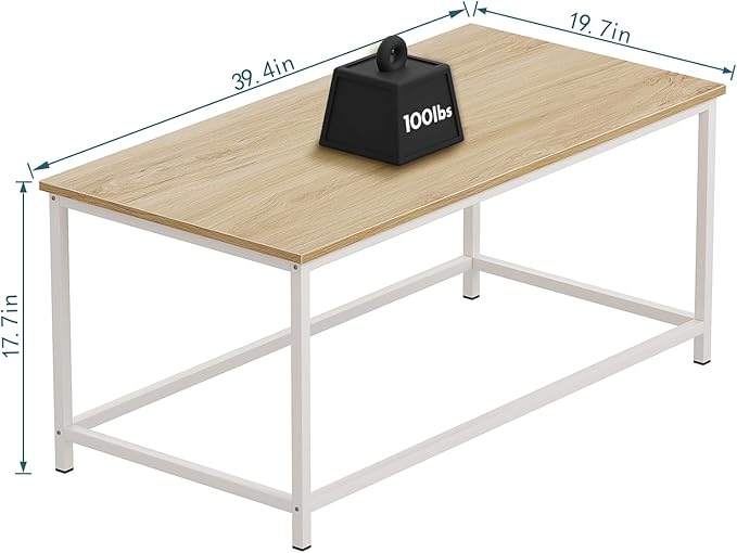 SAYGOER Coffee Table Simple Modern Coffee Tables Open Design Rectangular Minimalist Center Table for Living Room Home Office, Easy Assembly, 39.37 x 19.69 x 17.72, Beige White