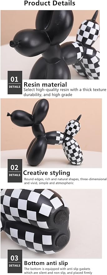 Cute Resin Dog Statue Decorations are Suitable for Modern Desktop Decoration, Home, Bedroom, Living Room, and Office Decoration (A-Checkerboard - Black)