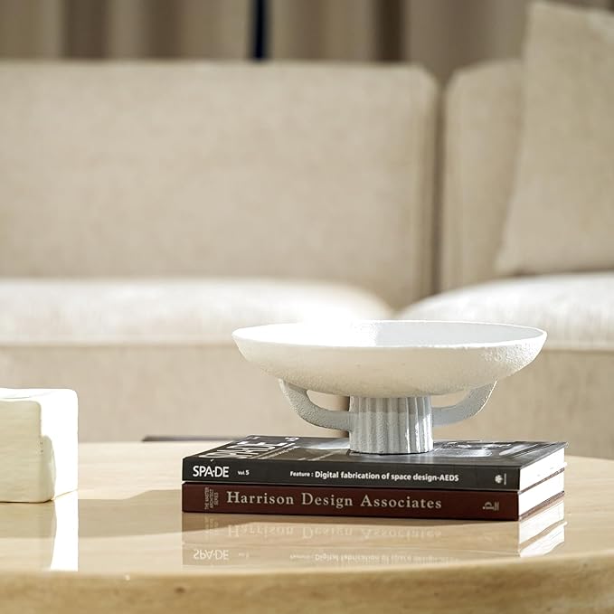 White Resin Decorative Bowl for Boho Modern Home Decor, 11.2" Large Elegant Pedestal Kitchen Fruit Bowl/Key Holder/Potpourri for Entryway Table, Coffee Table, Dining Room,Table Centerpiece Bowl