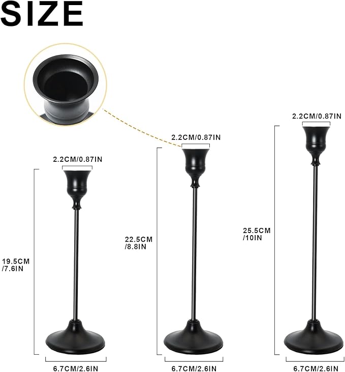 Candlestick Holders, Black Metal Taper Candle Holder, Vintage Candle Holders for Pillar Candles, Table Mantel Wedding Festive Decor Party Party Decor Christmas Decorations, Set of 9
