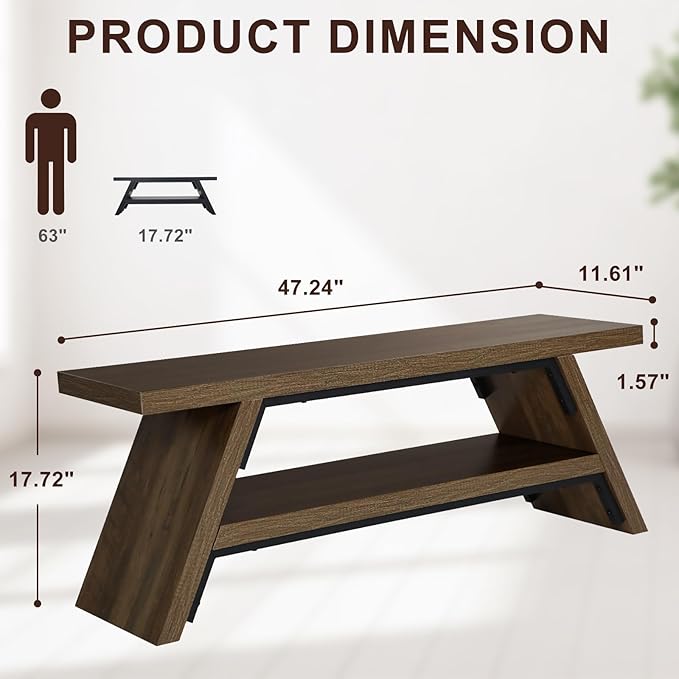 2-Tier Shoe Bench,Entryway Shoe Storage Bench,Modern Narrow Bench for Entryway, Kitchen, Bedroom, Dining（Brown）