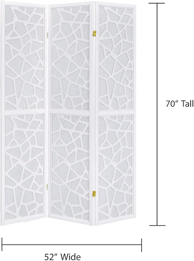 Legacy Decor 3 Panel Room Divider Privacy Screen with Mosaic Cuts White Color