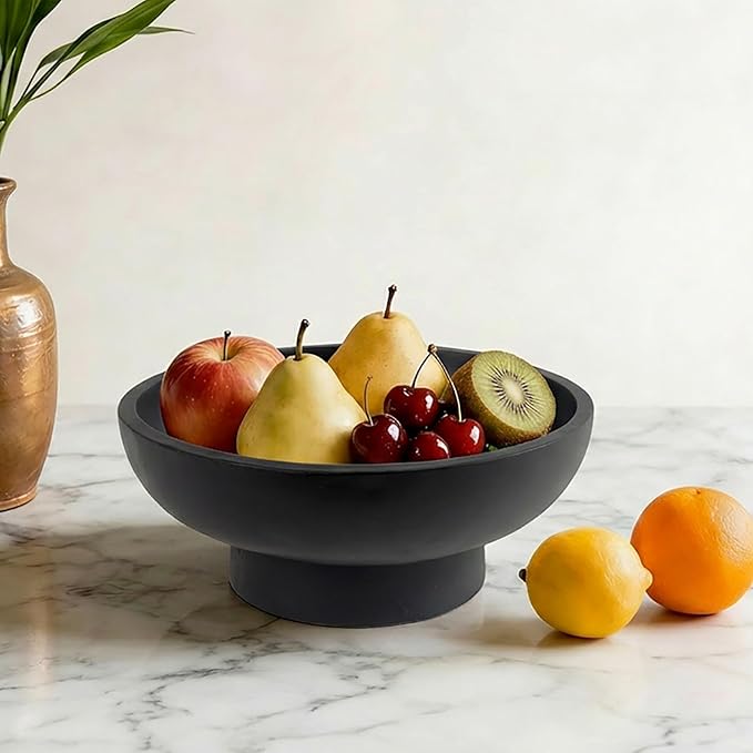 Catch All Decorative Fruit Bowl with Pedestal —Key, Purse & Trinket Holder | Entryway Table, Kitchen Counter, Coffee Console Decor | Modern Minimalist,Black