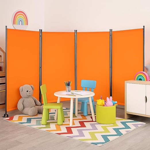 Proman Products - Galaxy 4 Panel Section Privacy Folding Screen Divider, Water Repellent Fabric Room Divider with Black Powder Coated Metal Frame for Indoors or Outdoors (Orange)
