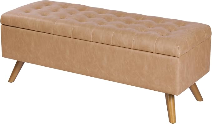 HomePop Modern Tufted Storage Bench - Sand Faux Leather