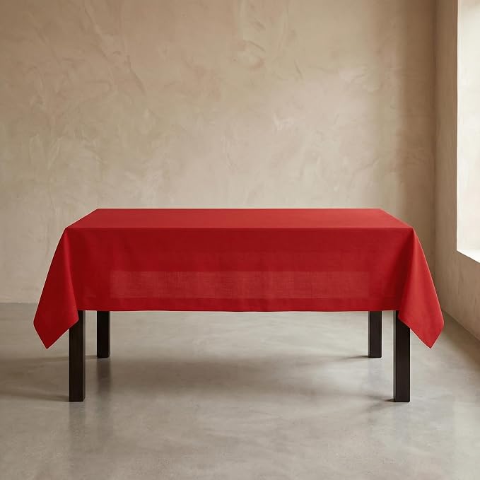 Solino Home Red Linen Tablecloth 60 x 90 Inch - 100% Pure Linen Table Cloth for Rectangle Tables - Fete, Machine Washable Tablecloth for 4th of July