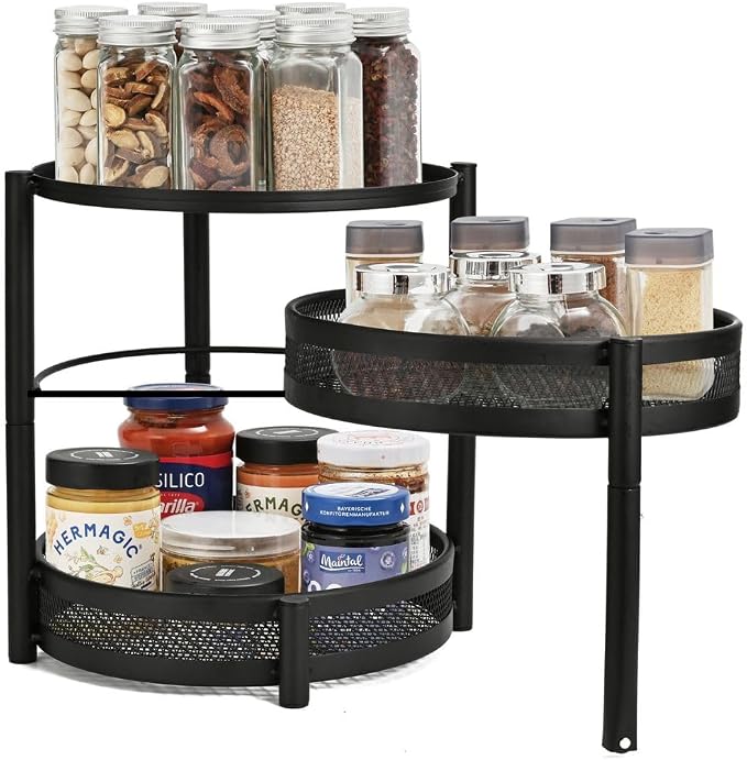 IBERG 3 Tier Countertop Organizer with Rotating Storage Tier (Black)