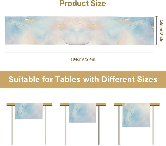 Watercolor Marble Table Runner, Dreamy Blue Pink Cloud Textured Modern Decoration Table Runner for Kitchen Dining Home Party Birthday Wedding, 13x108 Inch