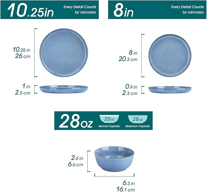 vancasso ANYA 18 Pieces Plates and Bowls Set, Blue Dinnerware Sets, Reactive Glaze Dishes Set for 6, Ceramic Dishware Sets Kitchen Dinner Set, Microwave & Dishwasher Safe