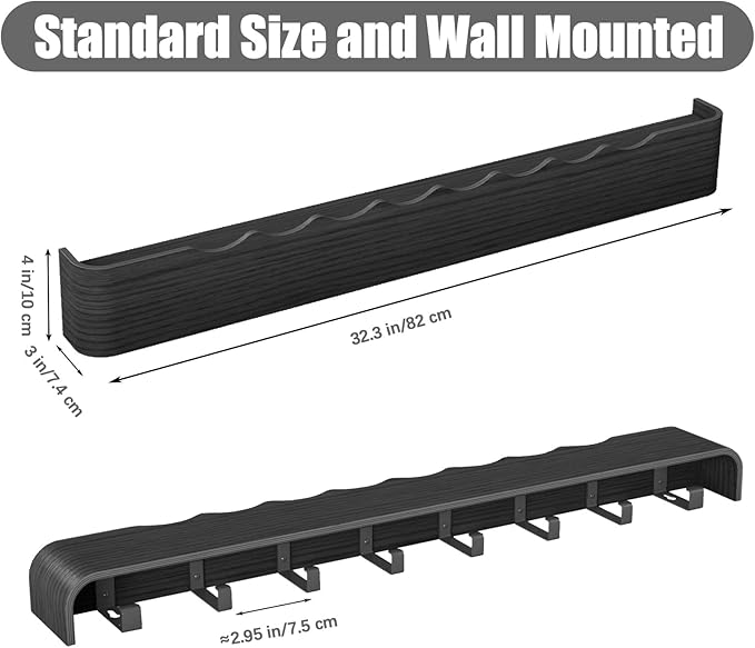Coat Rack Wall Mount with Shelf 8 Hidden Hooks Modern Wooden Key Holder Entryway Organizer for Hallway Bedroom Bathroom Home Decor Storage for Hanging Coats Hats Bags Towels, Wave-Shape Black