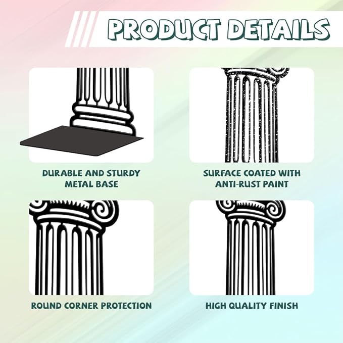 Peacoblue Metal Bookends for Shelves, Modern Decorative Heavy Duty Study Book Ends Stoppers for Office, Desk, Shelf, Room 5.3"x4.3"x7.9" Cast Iron Simple Tall Bookends 1 Pair (Roman Columns)