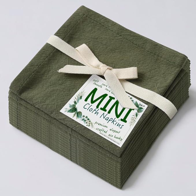 Urby Eco Hanky 10x10in Reusable Linen/Cotton Napkins. Small Cloth Napkins. Eco Friendly. Ideal Use As Kids Napkins for Lunch. Dinners. Occasions Like Weddings,Birthday,Cocktail Parties. (LGN,12pk)