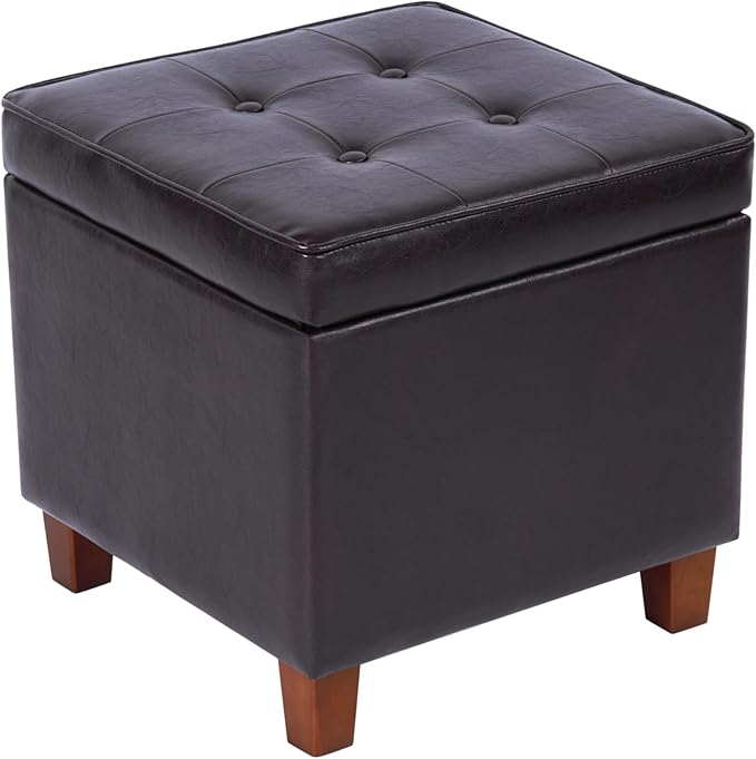 Homepop Home Decor | N5762-E155 | Classic Square Storage Ottoman with Lift Off Lid | Ottoman with Storage for Living Room & Bedroom, Brown
