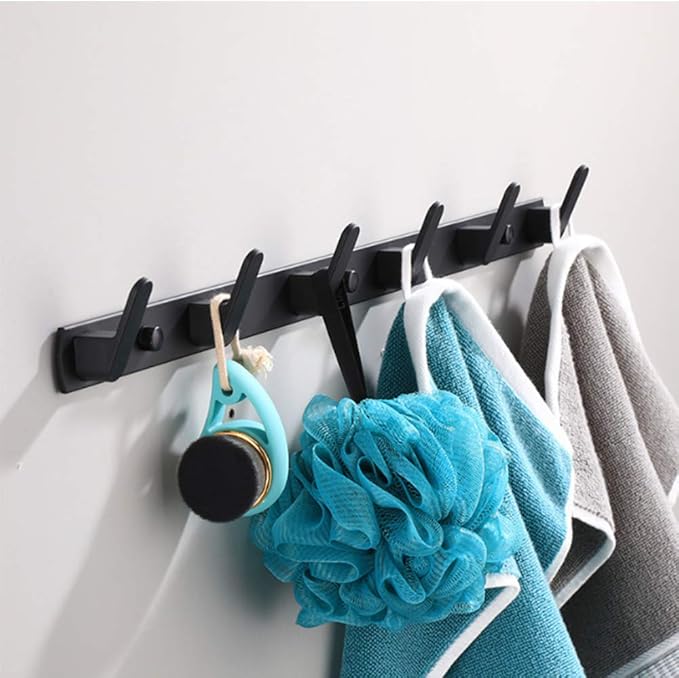 Wall Mounted Coat Racks with 6 Hooks Hanging Holder Towel Rack 21.7"x1.3" Modern Black Hanging for Clothes Entryway Bathroom (6 Hooks)