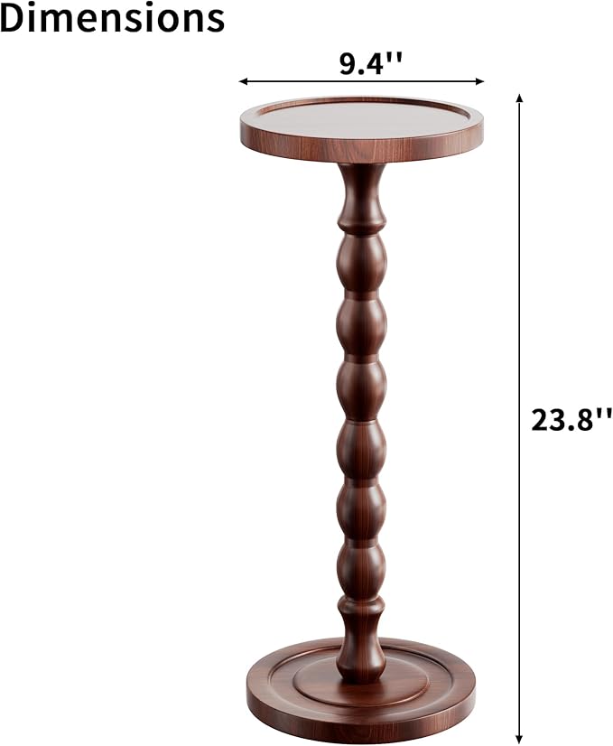 Rubber Wood Round Side Table, Solid Wood Small Drink Table for Small Spaces, Modern Accent Tables, End Tables for Living Room, Bedroom and Office (Dark Walnut, 9.4 Inch)