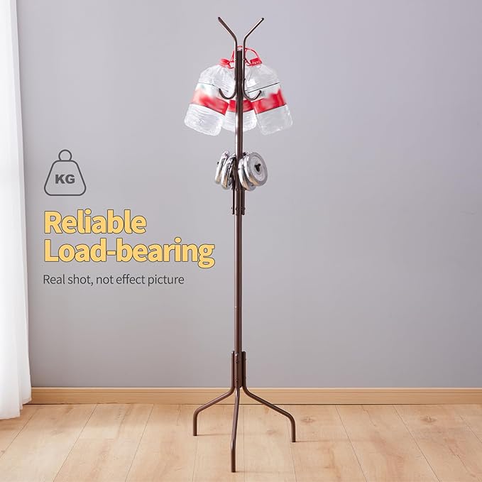 Coat Rack Freestanding,hat and coat rack stand for entryway,Living Room,Bedroom,Metal coat tree with12 Hooks and 3 Legs (Brown)