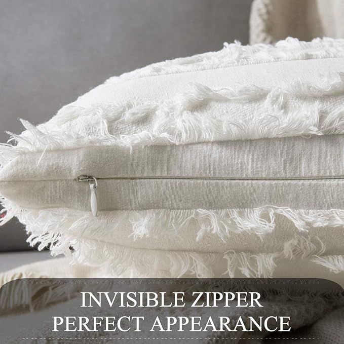 MIULEE Set of 2 Decorative Boho Throw Pillow Covers Spring Linen Striped Jacquard Pattern Cushion Covers for Sofa Couch Living Room Bedroom 12x20 Inch White
