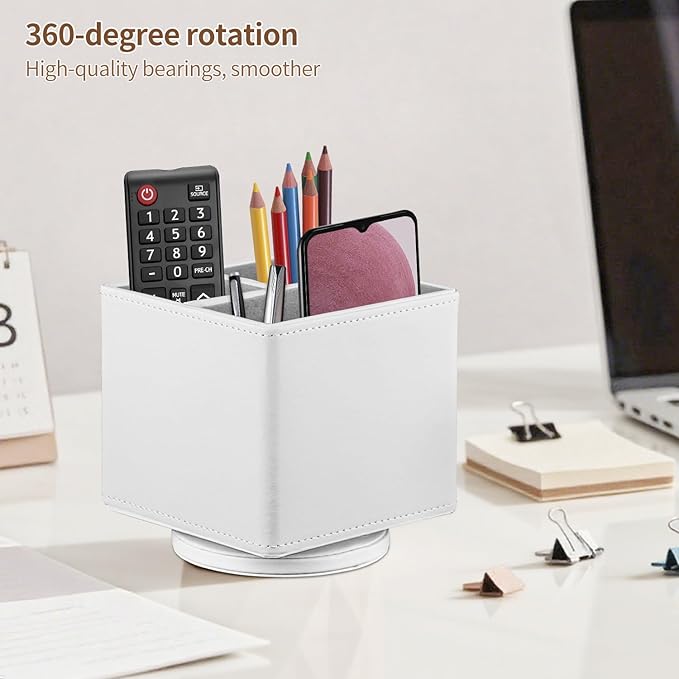 Remote Control Holder PU Leather TV Remote Caddy for Table,360 Swivel Nightstand Organizer for Bedroom Accessories/Bedside Remotes/Media Controllers/Office Supplies,Home Decorations for Living Room