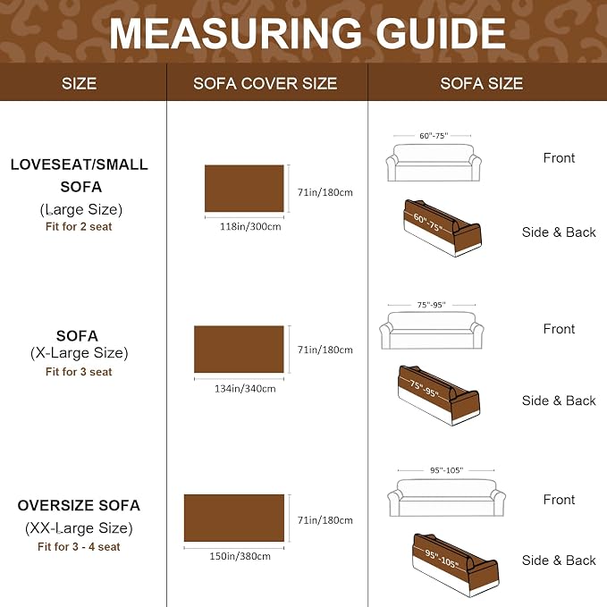 VClife Bohemian Leopard Couch Cover Furniture Protector, Washable Non Slip Sofa Cover for L Shape, Anti-Pilling Couch Covers for 3-4 Cushion Couch Sofa Dog Cat Sofa Throw Cover, Khaki, 71''x150''