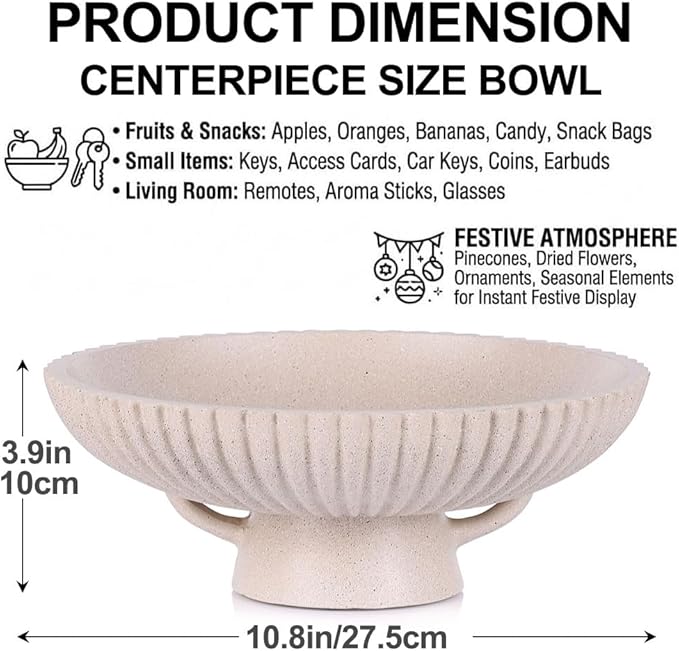 QIANLING Large Decorative Bowl - Modern Resin Pedestal Bowl for Home Decor, Fruit Bowl, Key & Snack Holder, Coffee Table, Entryway Table, Shelf, Side Table, Kitchen Counter, Bedroom Accent