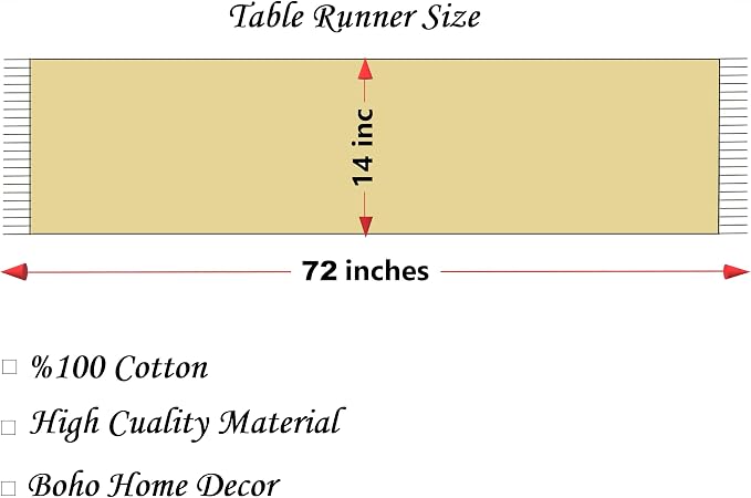 Boho Table Runner for Spring Home Decor (14x72 Inches) Long Farmhouse Rustic Table Runner, Macrame Runner with Tassels for Dining Living Room Bedroom Bridal Shower (Cream & Emerald Green) 72"