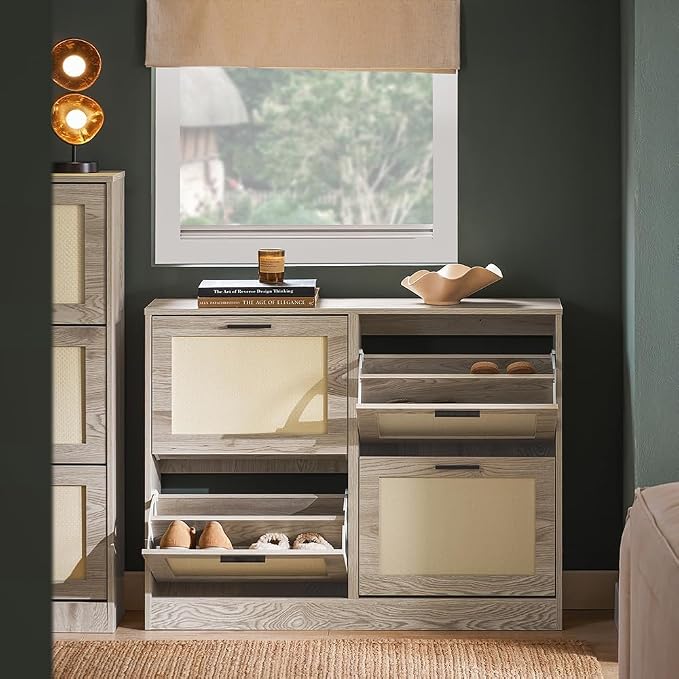 Haotian FSR151 White Flip-Drawer Shoe Cabinet (Nature, 4-Drawers)