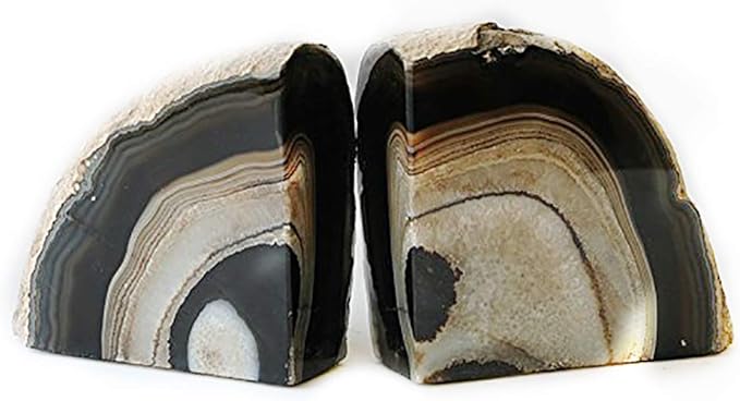 JIC Gem Black Agate Bookend(s) Bookends for Shelves to Hold Books geode bookends with Rubber Bumpers for Office and Home Decoration(1 Pair 2 to 3 Lbs)