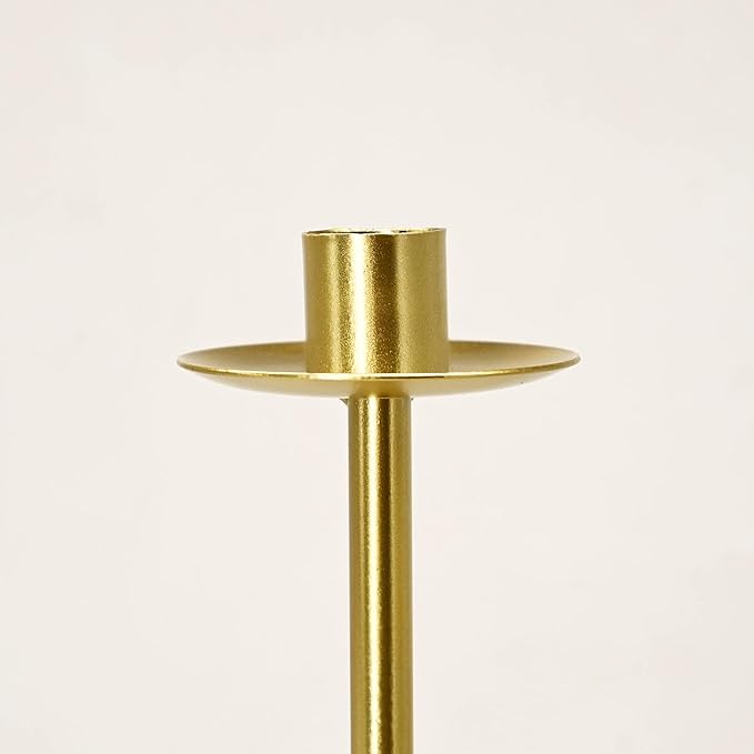 Gold Candle Holders Set of 2 Metal Taper Candle Stands with Bow Design, Modern Decorative Candlesticks for Dining Table, Wedding, Fireplace, Holiday & Christmas Decor