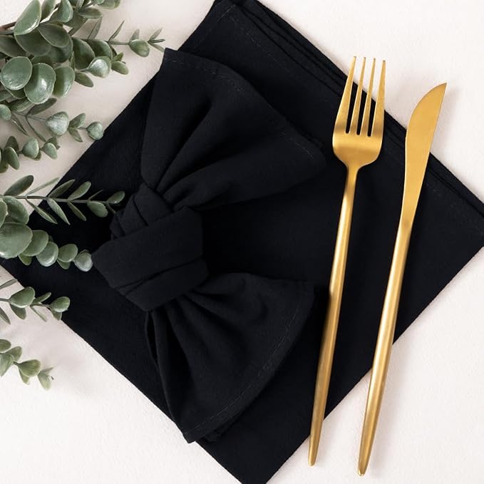 Socomi Cloth Napkins Black Summer Washable Reusable Bulk Linen Cotton Napkins Set of 6 17"x17" for Wedding Party Bridal Baby Shower Birthday Dining Table Decorations