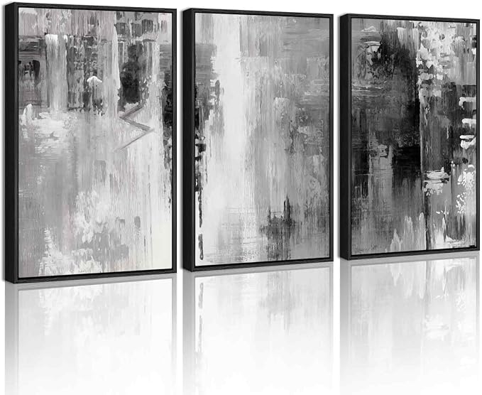KUVIOKE Black Abstract Framed Canvas Wall Art Minimalist Graffiti Pastel Wall Decor Modern Art Painting for Bedroom Hallway 16x24in (Black Framed)