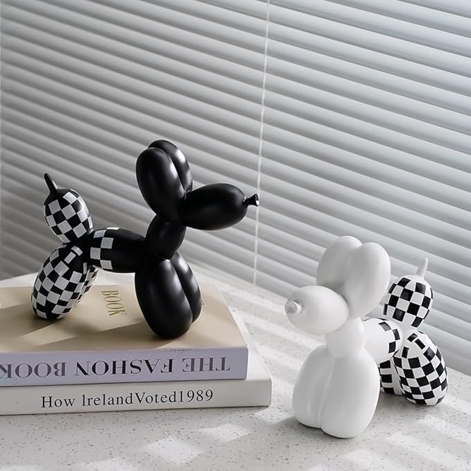 Cute Resin Dog Statue Decorations are Suitable for Modern Desktop Decoration, Home, Bedroom, Living Room, and Office Decoration (A-Checkerboard - Black)