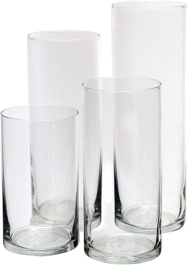 Glass Cylinder Vases for Centerpieces Set of 24, Mixed Height Clear Hurricane Vases 6” 8” 9” 11” for Floating Candles, Flower Vase Wedding Decor, Table Centerpieces, Candle Holders - Royal Imports
