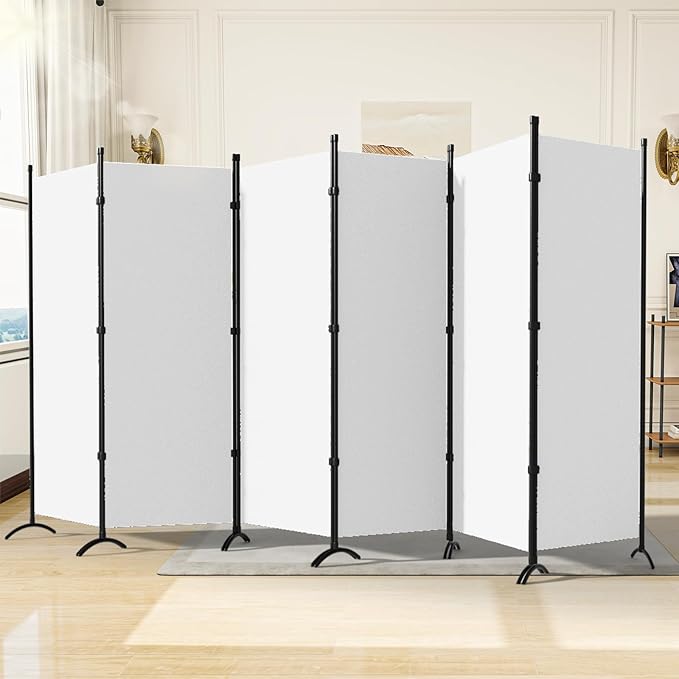 Room Divider, 6 Panel Room Dividers and Folding Privacy Screens, 6FT Partition Room Office Wall Divider for Separation 200" W Fabric, Portable Freestanding Room Divider Wall (White)
