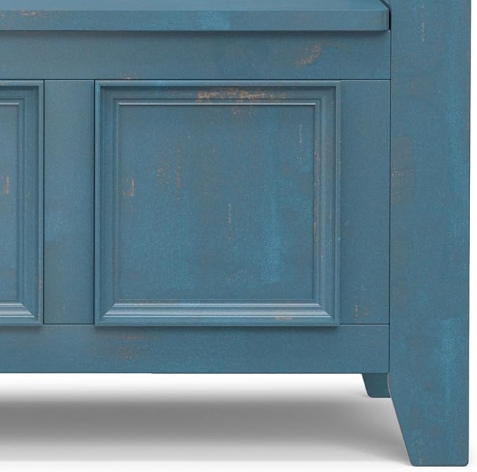 SIMPLIHOME Amherst Entryway Storage Bench - 48 inch Wide Solid Wood Hallway Seat in Distressed Coastal Blue, Transitional Bench for Entryway or Living Room with Lift-Up Lid and Spacious Storage