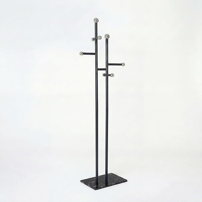 Heavy Duty Narrow Coat Rack with 1.0mm Thickened Iron Wall, 14 Interchangeable Hooks & 3.6kg Marble Base, Anti-Slip Freestanding Coat Tree for Entryway Office (68.9" Tall, Black)