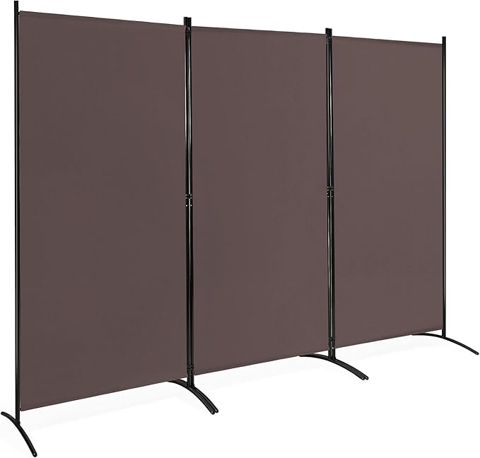 DORTALA 3-Panel Room Divider, Freestanding Folding Privacy Partition Screen with Steel Frame, Morden Room Divider for Separating Room in Bedroom, Office, Brown