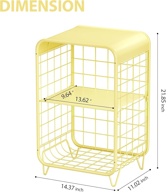 APEXCHASER Cute Nightstand,Metal Side Table,3-Tier Modern End Table with Storage, Small Coffee Tables for Small Spaces,Coffee Table for Living Room, Bedroom,Dorm,Yellow