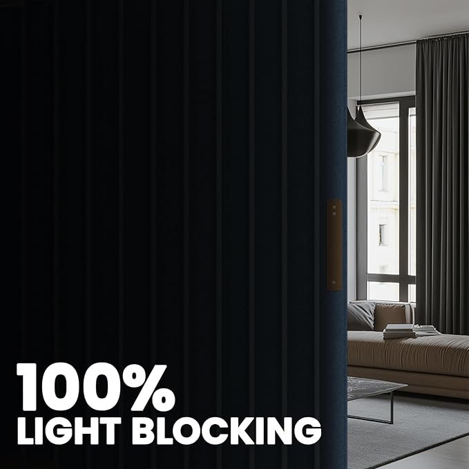 100% Blackout Privacy Room Divider Curtains Thermal Blackout Curtain for Patio Door, Include Ceiling Curtain Track, Bedroom Partition and Shared Office Space(Blue, W100 x L96, 1 Pack)