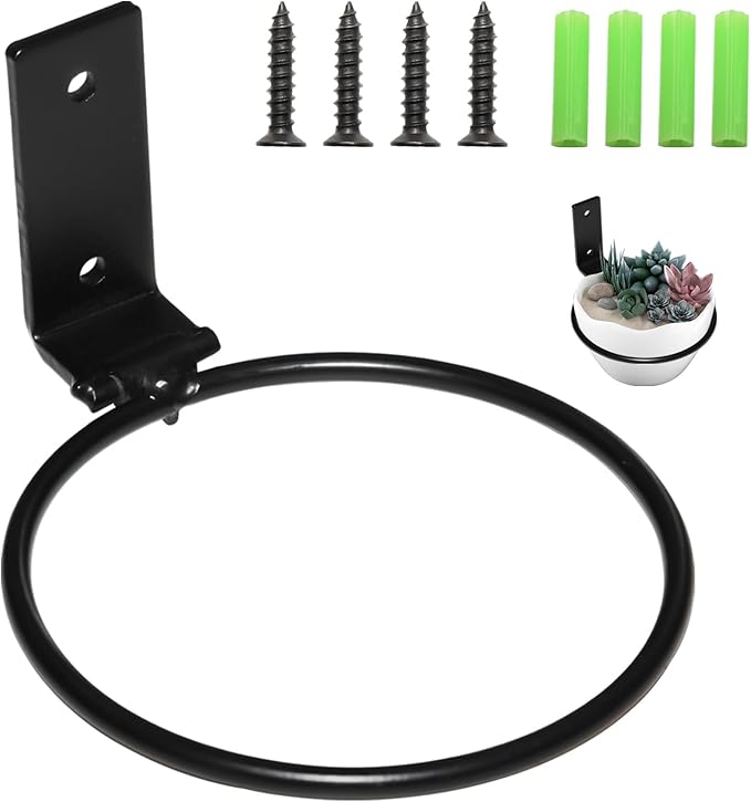 2 Pack Wall Mounted Plant Holder,Plant Pot Holder,Hanger Heavy Duty Flower Pot Ring for Outside,Foldable Wall Plant Holder,4 Inch(Black)