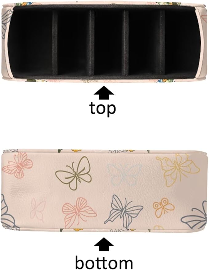 Creative Floral Butterfly Print TV Remote Holder with 5 Compartments, Office Desk Organizers - Nightstand Organizers/Bedside Table Accessory, Storage for Controllers/Media Players Yellow