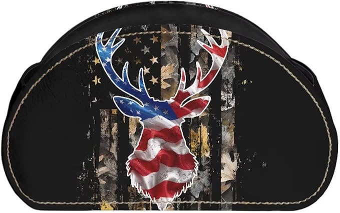 Flag Reindeer Pattern Print Office Desk Organizers with 5 Compartments, Remote Control Holder - Desktop/TV Stand/Nightstand Remote Caddy,for Glasses/Cosmetic Brushs/Pens Black