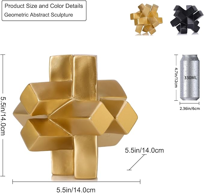 Gold Knot Decor Knick Knacks for Shelves - Geometric Sculpture Statue Modern Decorative Objects for Minimalist Bookcase, Tv Stand, Coffee Table & Entrance Decor