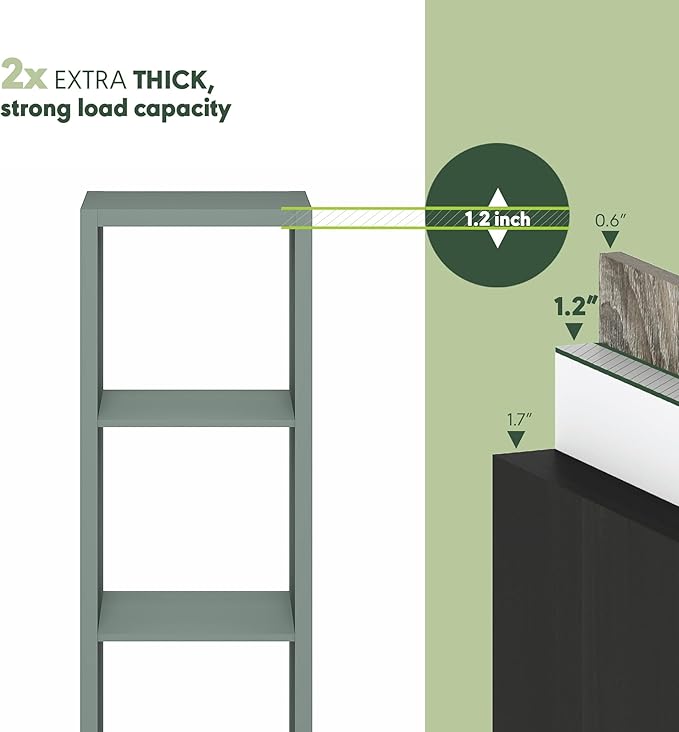Furinno Cubicle Book Shelf, 3-Cube Bookshelf, Extra Thick Frame Horizontally & Vertically Reversible Bookcase with Open Back, 14.6" x 16" x 44", for Living Room, Bedroom, Home Office, Sage Green