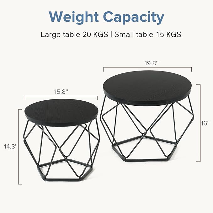 DUMOS Modern Geometric 2Pack Coffee Table, Round Nesting Side Tables with Hidden Storage, Movable End Tables for Living Room Decor & Practical Use Black