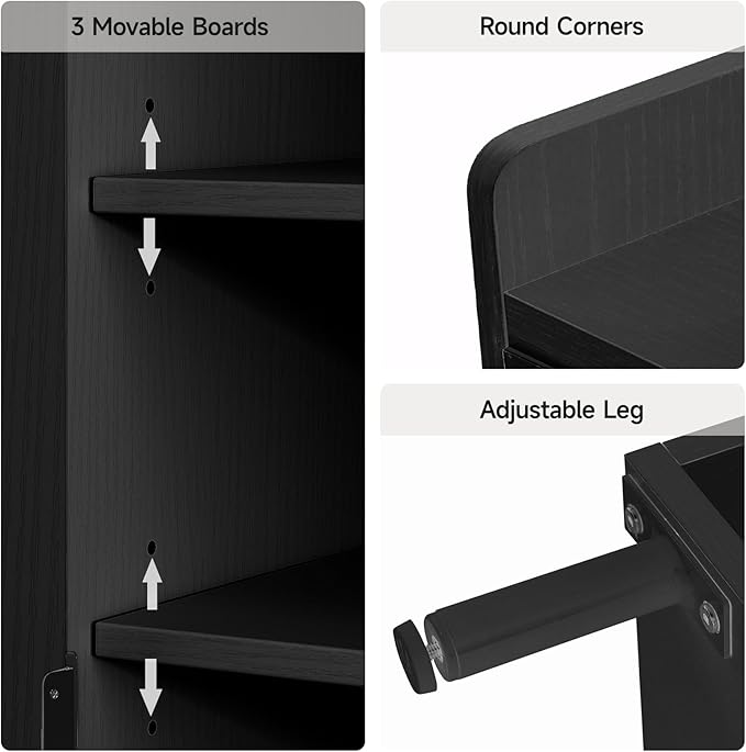 ComfyCorner Black 7+1 Tier Farmhouse Shoe Storage Cabinet - 45" Tall Entryway Organizer with Cross Molding Doors, 3 Adjustable Shelves & Metal Legs, Shoe Rack for Front Door Entrance