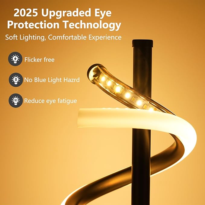 NUÜR LED Table Lamp Black, Diamond Bright Effect, Dimmable, Metallic Bedside Lamp with 3 Colour Temperature, Décor Lamp for Living Room, Bedroom, Office (Black Spiral Table Lamp)