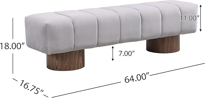 Christopher Knight Home Manila 64" Upholstered Dining Bench, Velvet Ottoman Bench, Rectangular Dining Seat, Spacious Seating, Long Footstool for Living Room Dining Room, No Assembly Need, Light Gray