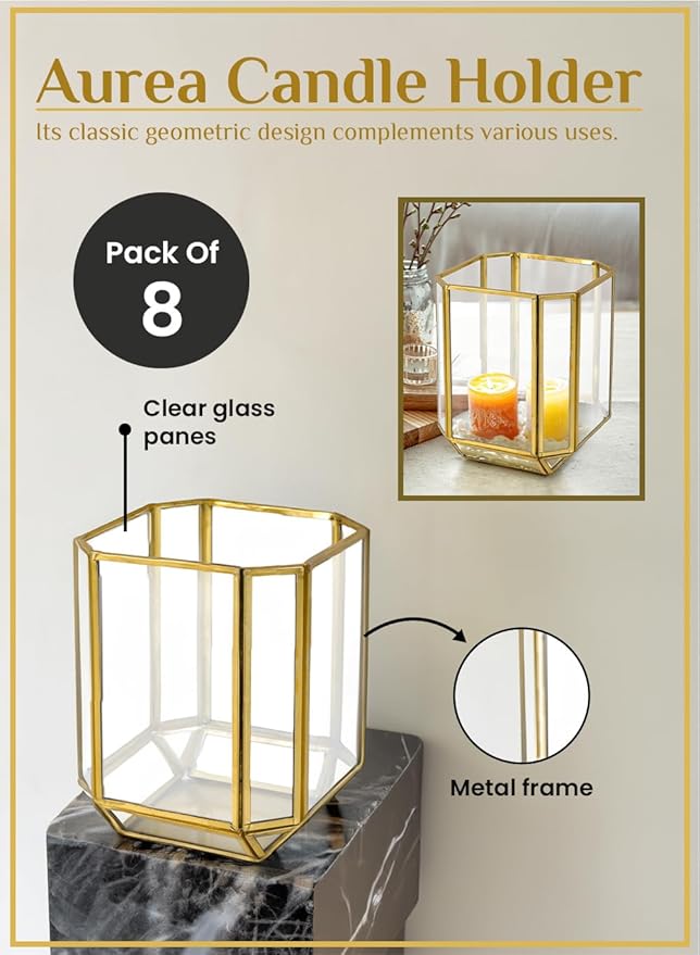 Serene Spaces Living 6" Aurea Votive Holder, Gold Metal & Glass Candle Holder - Elegant Decorative Centerpiece for Home, Weddings, Holidays, Special Occasions, Vase, Catchall, Organizer, Pack of 8